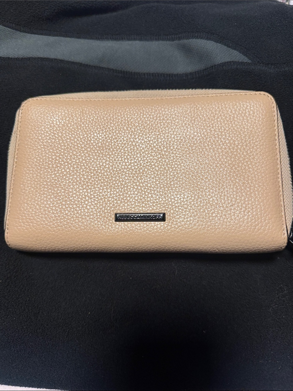 Rebecca Minkoff Pebbled Zip Wallet in Beige